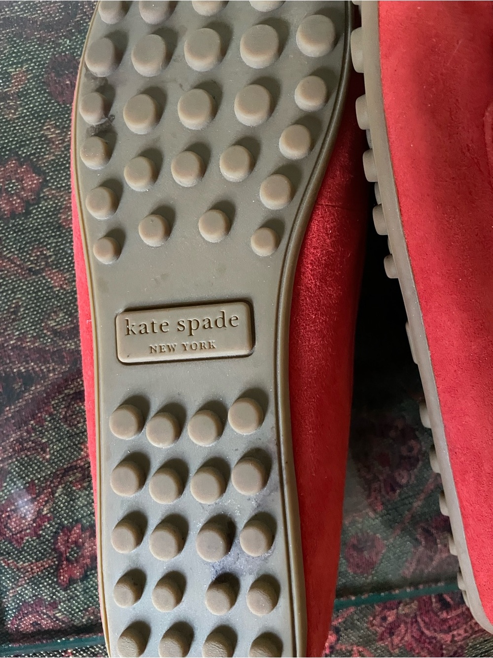 kate spade Red Dakota Suede Loafers with Gold Logo 7.5 EUC - Picture 5 of 5